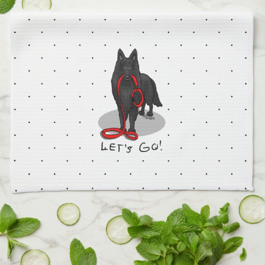 Funny Let's Go! Walk Belgian Sheepdog (black 1) キッチンタオル (折り畳み)