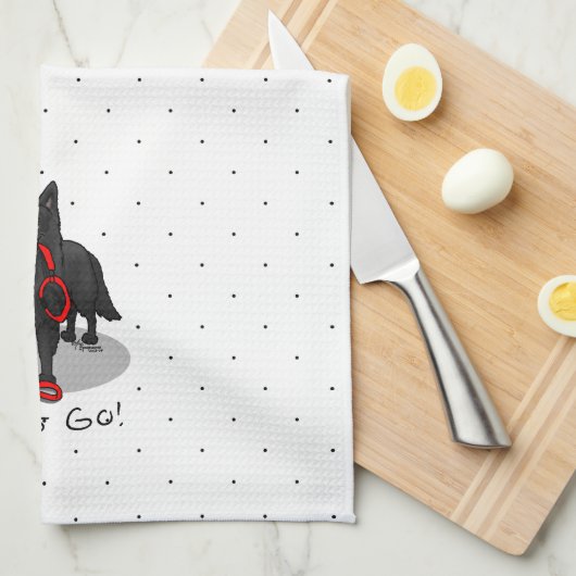 Funny Let's Go! Walk Belgian Sheepdog (black 1) キッチンタオル (四つ折り)