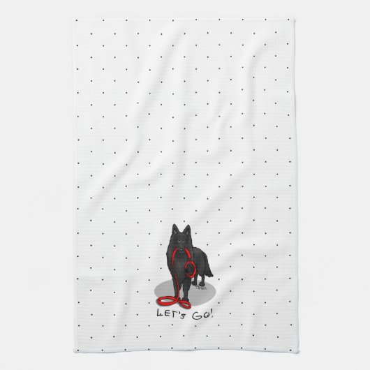 Funny Let's Go! Walk Belgian Sheepdog (black 1) キッチンタオル (縦)