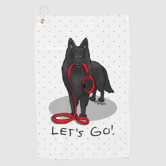 Funny Let's Go! Walk Belgian Sheepdog (black 1) ゴルフタオル (正面)