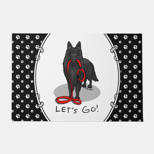 Funny Let's Go! Walk Belgian Sheepdog (black 1) ドアマット (正面)