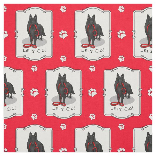 Funny Let's Go! Walk Belgian Sheepdog (black 1) ファブリック (見本)