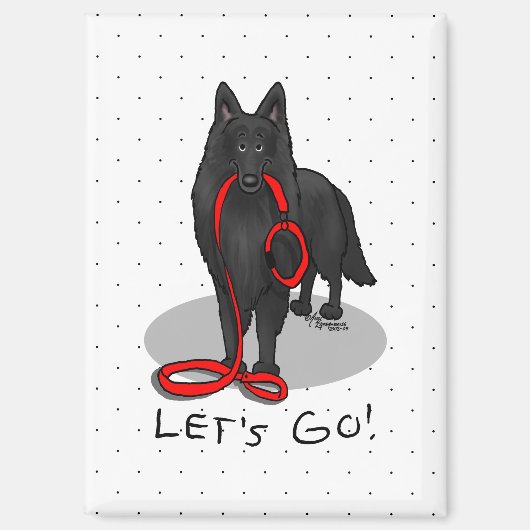 Funny Let's Go! Walk Belgian Sheepdog (black 1) マグネット (正面)