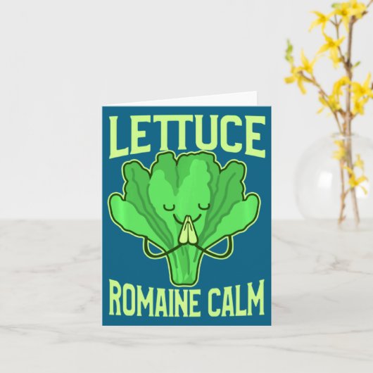 Funny Lettuce Romaine Calm Meditation Yoga Zen カード (黄色い花)