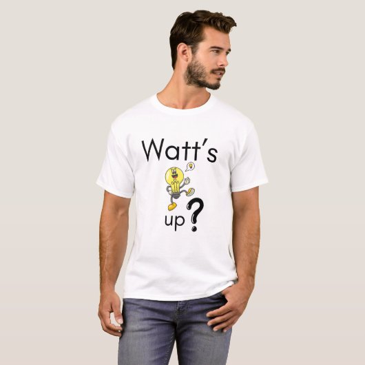 Funny Light Bulb Cartoon – “Watt’s Up Tシャツ (正面フル)
