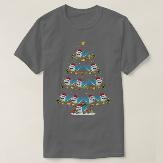Funny Lights Xmas Santa Great White Shark Christma Tシャツ (デザイン正面)