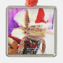 Funny Lil' Murph Lizard in Santa Hat Christmas Met メタルオーナメント