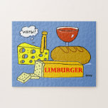Funny Limburger Cheese and Wine Cartoon ジグソーパズル<br><div class="desc">Funny Limburger Cheese and Wine Cartoon jigsaw puzzle depicts a wedge of Swiss reacting to a smelly cousin.   Cute door prize at your next tasting party!   Or make it a community project to break the ice at the next such gathering you host!</div>