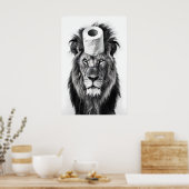 Funny Lion Bathroom Art Print, Toilet Paper Roll ポスター (キッチン)