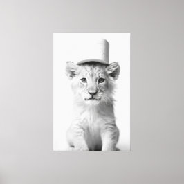 Funny Lion Cub Wearing Toilet Paper Animal Photo キャンバスプリント
