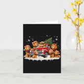 Funny Lion Riding Christmas Tree Truck Christmas  カード (黄色い花)