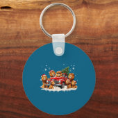Funny Lion Riding Christmas Tree Truck Christmas  キーホルダー (正面)