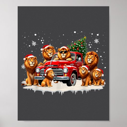 Funny Lion Riding Christmas Tree Truck Christmas  ポスター (正面)