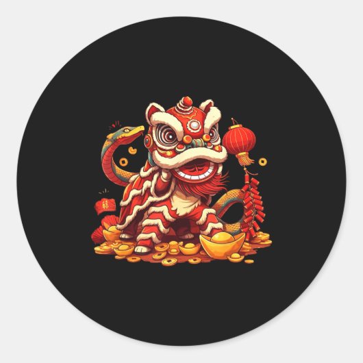 Funny Lion Snake Chinese New Year 2025 Womens Mens ラウンドシール (正面)