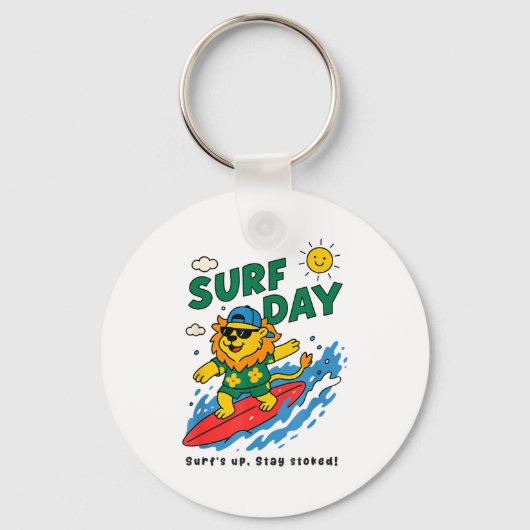 Funny Lion Surfing Summer Vacation Surf Day Boys G キーホルダー (正面)