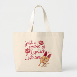 Funny Lipstick Lesbian Couple Valentine's Gift ラージトートバッグ