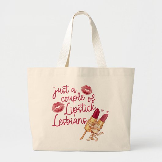 Funny Lipstick Lesbian Couple Valentine's Gift ラージトートバッグ (正面)