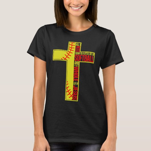 Funny Little Bit Of Softball Whole Lot Of Jesus Tシャツ (正面)