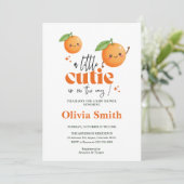 funny Little Cutie orange baby shower 招待状 (スタンド正面)