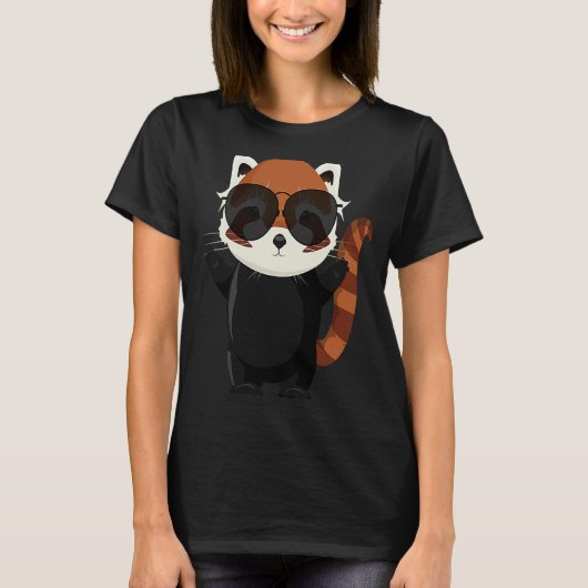 Funny little red panda bear with sunglasses tシャツ (正面)