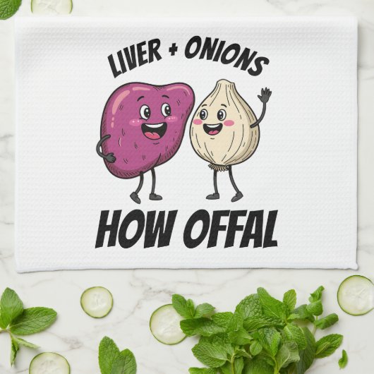 Funny Liver + Onions How Offal Food Jokes キッチンタオル (折り畳み)