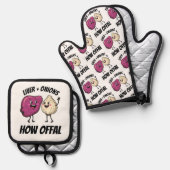 Funny Liver + Onions How Offal Food Jokes 鍋つかみ&鍋敷きセット (正面/裏面)