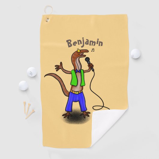 Funny lizard singing with microphone cartoon ゴルフタオル (インサイチュ)