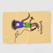 Funny lizard singing with microphone cartoon  ゴルフタオル (横)