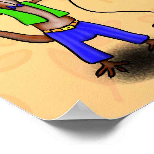 Funny lizard singing with microphone cartoon ポスター (角)