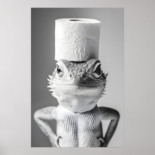 Funny Lizard Toilet Paper Roll Bathroom Print ポスター (正面)