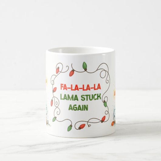 Funny Llama Christmas Lights Mug コーヒーマグカップ (中央)