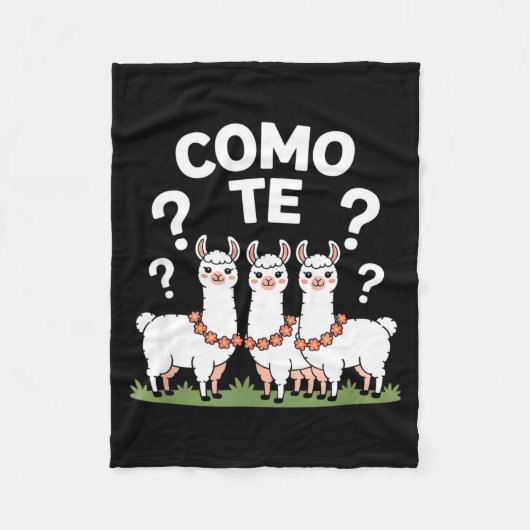 Funny llama flower garland como te question mark F フリースブランケット (正面)