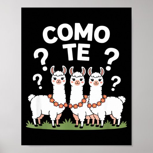 Funny llama flower garland como te question mark F ポスター (正面)