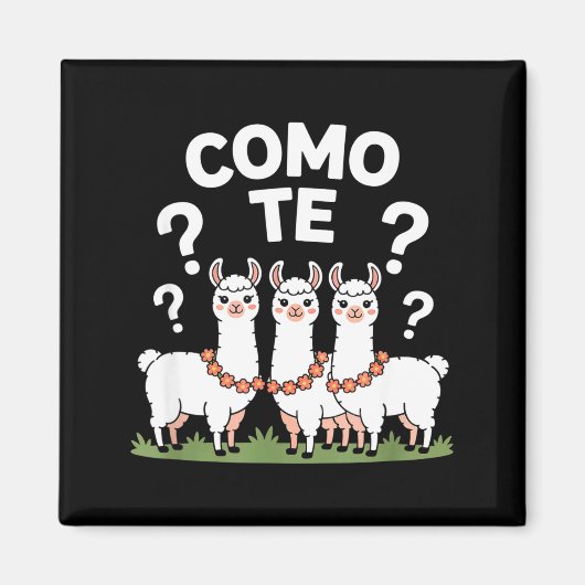 Funny llama flower garland como te question mark F マグネット (正面)