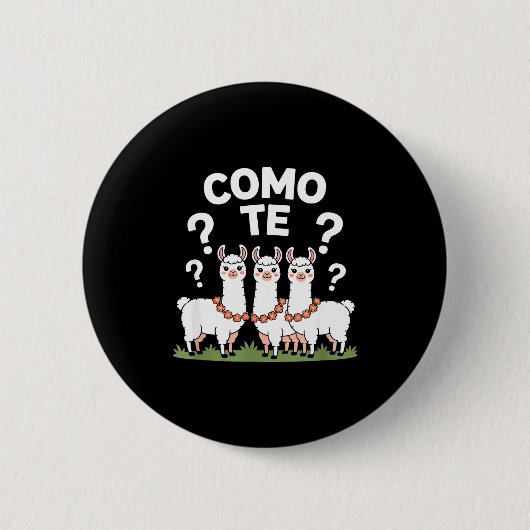 Funny llama flower garland como te question mark F 缶バッジ (正面)