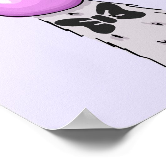 Funny Llama Illustration Blowing a Pink Bubble ポスター (角)