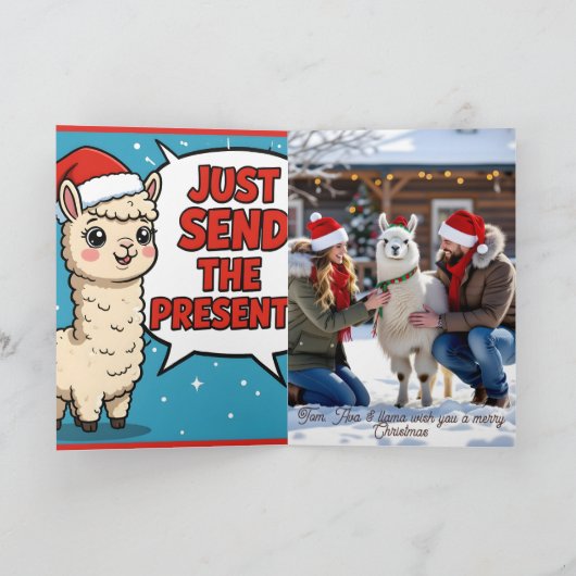 Funny Llama No Prob-Llama Photo Christmas カード (内部)