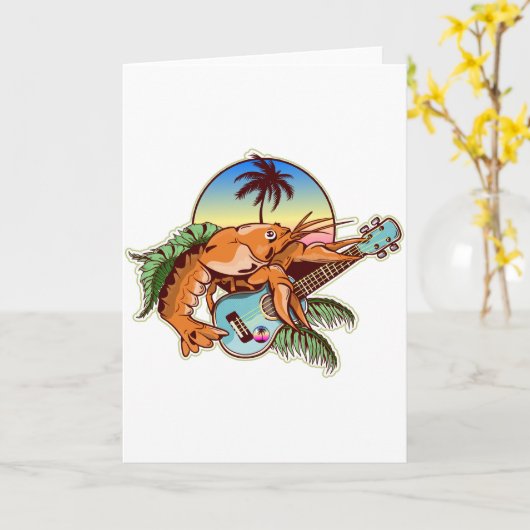 funny lobster playing a ukulele カード (黄色い花)