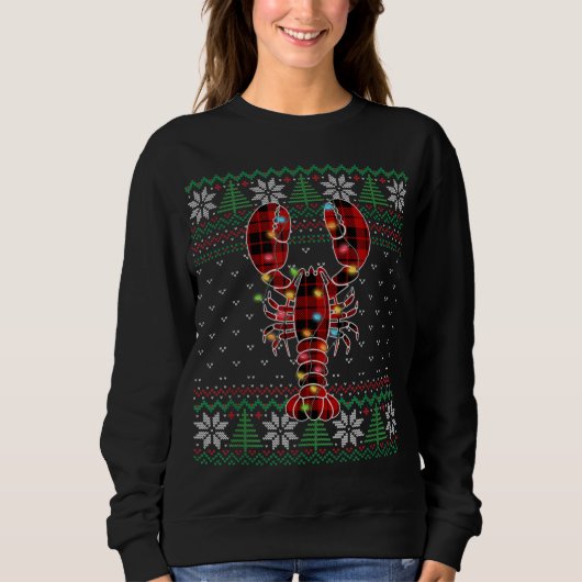 Funny Lobster Ugly Sweater Christmas Animals Light スウェットシャツ (正面)