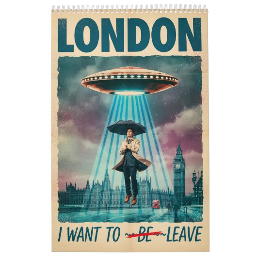Funny London Alien Abduction Retro Sci-Fi Poster カレンダー (カバー)