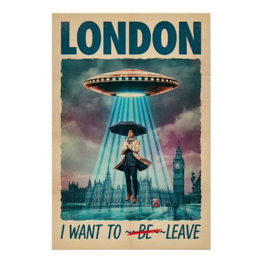 Funny London Alien Abduction Retro Sci-Fi Poster ポスター (正面)
