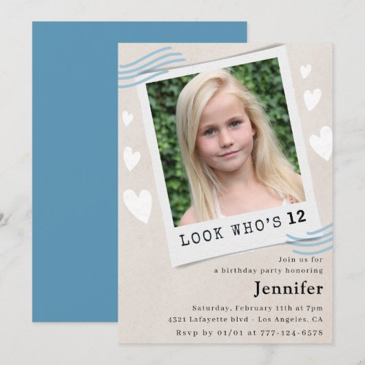 「Funny Look」12歳の誕生日招待状 招待状 (正面/裏面)