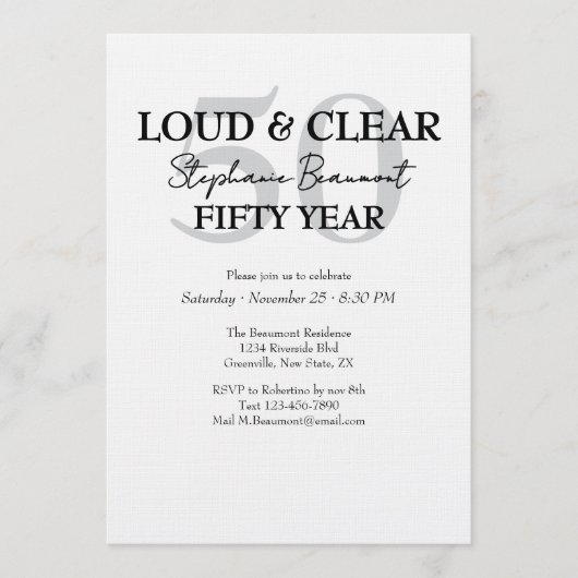 Funny Loud and Clear 50th birthday invitation 招待状 (正面)
