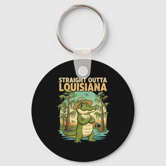 Funny Louisiana Alligator Retro Wildlife Travel Ba キーホルダー (正面)