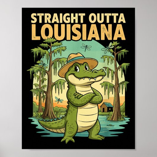 Funny Louisiana Alligator Retro Wildlife Travel Ba ポスター (正面)