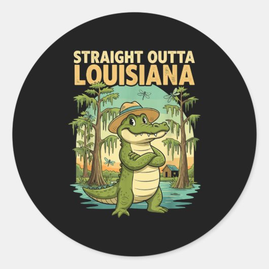 Funny Louisiana Alligator Retro Wildlife Travel Ba ラウンドシール (正面)
