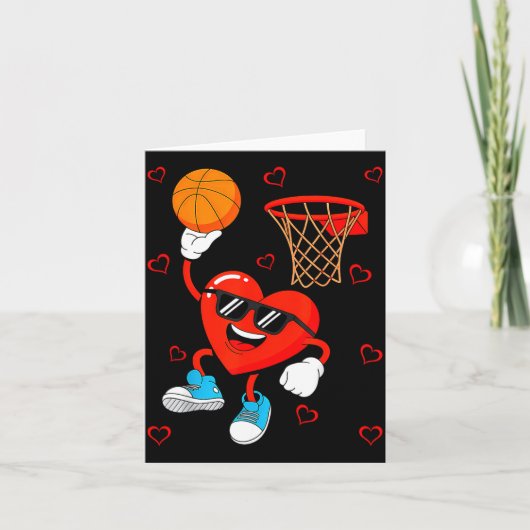 Funny Love Basketball Heart Shape Happy Valentine' カード (正面)