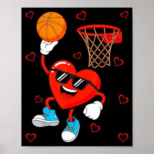 Funny Love Basketball Heart Shape Happy Valentine' ポスター (正面)