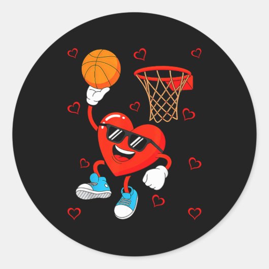 Funny Love Basketball Heart Shape Happy Valentine' ラウンドシール (正面)