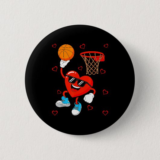 Funny Love Basketball Heart Shape Happy Valentine' 缶バッジ (正面)